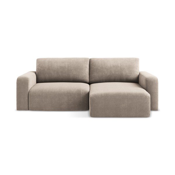 Divano angolare beige allungabile/con contenitore (con penisola a destra/con chaise lounge) con rivestimento in ciniglia Kona – Makamii