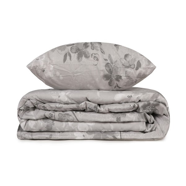 Set copripiumino e federa grigio in cotone renforcé per letto singolo 140x200 cm Elena – Mijolnir