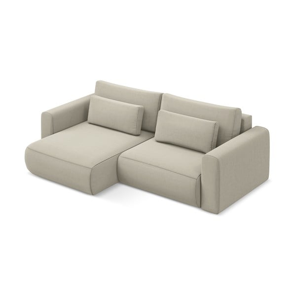 Divano angolare beige allungabile/con contenitore (con penisola a sinistra/con chaise lounge) con rivestimento in velluto Kapua – Makamii-image-2