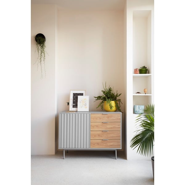 Cassettiera bassa grigia effetto rovere 108x80 cm Sierra - Teulat-image-1