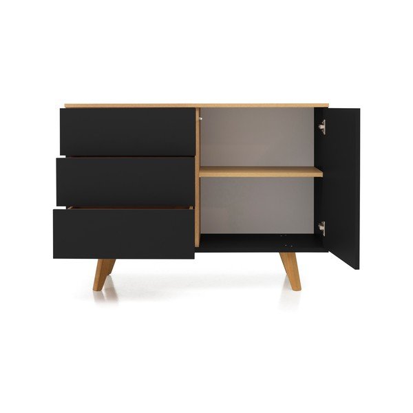 Cassettiera nera con gambe in faggio , 109 x 77 cm Amelia - Tenzo-image-3
