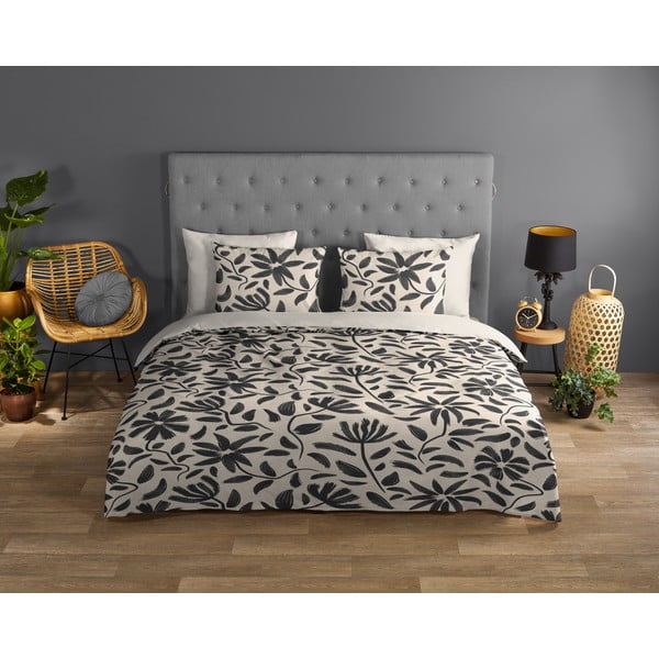 Set copripiumino e federa nero/beige in cotone per letto singolo ed esteso 140x220 cm Emilia – Good Morning-image-1