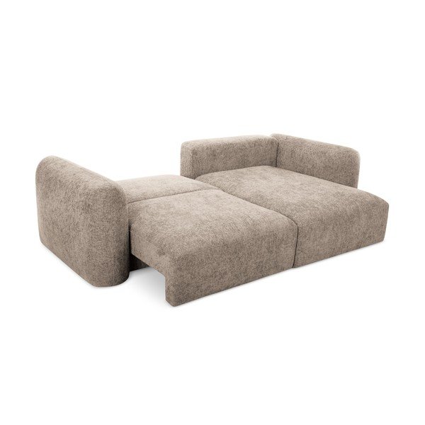 Divano angolare marrone chiaro allungabile/con contenitore (con penisola a destra/con chaise lounge) con rivestimento in ciniglia Mele – Makamii-image-2