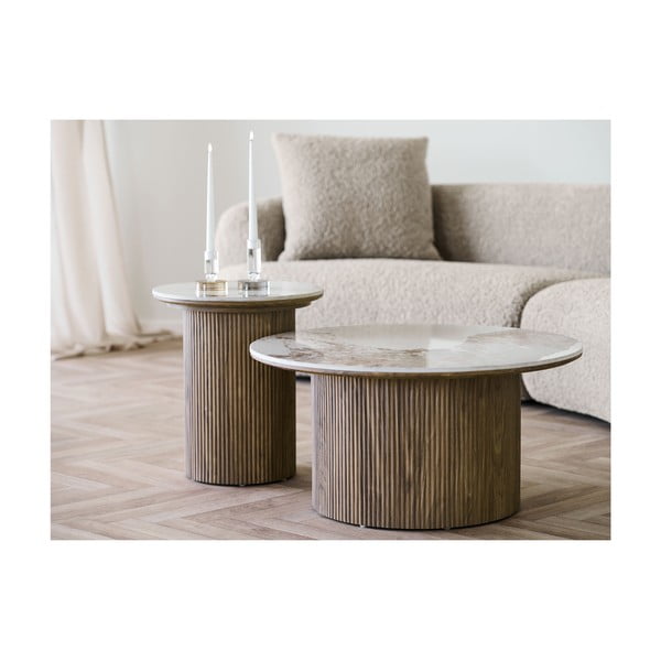 Tavolino rotondo con piano effetto marmo ø 45 cm Athens – House Nordic-image-2