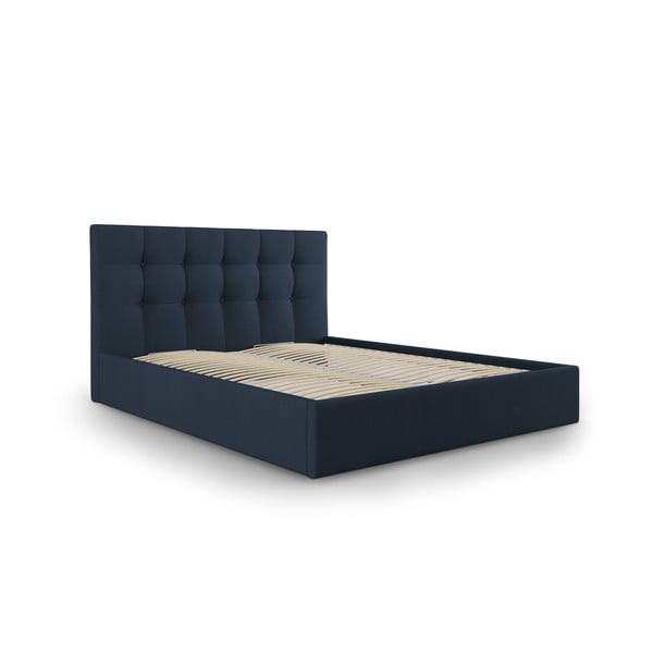 Letto matrimoniale imbottito blu scuro con contenitore con griglia 160x200 cm Nerin - Mazzini Beds