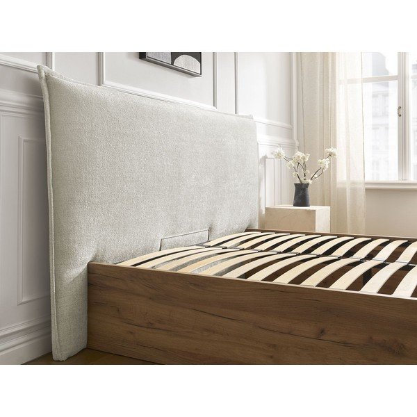 Letto matrimoniale imbottito/in truciolato color crema imbottito con contenitore con rete inclusa 160x200 cm Charlie – Bobochic Paris-image-3