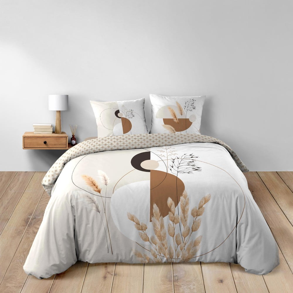 Set copripiumino e federa bianco/beige in cotone per letto matrimoniale ed esteso 240x220 cm Natacha – douceur d'intérieur | Biancheria da letto