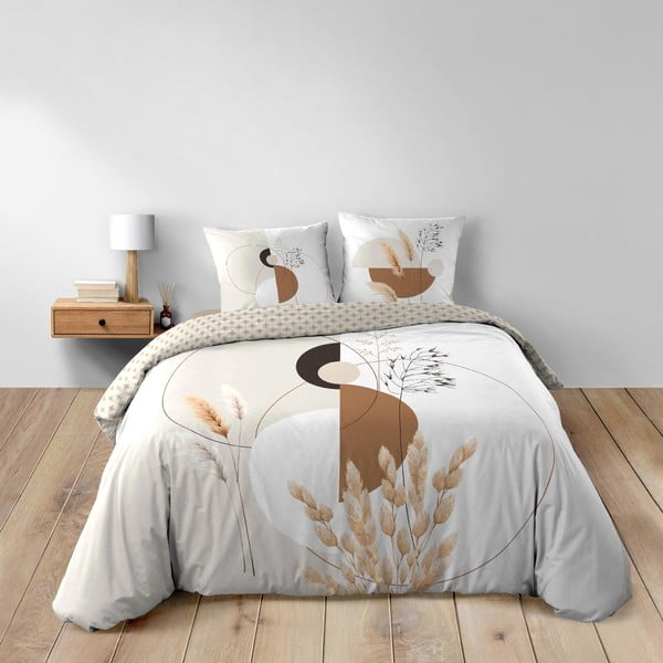 Set copripiumino e federa bianco/beige in cotone per letto matrimoniale ed esteso 240x220 cm Natacha – douceur d'intérieur