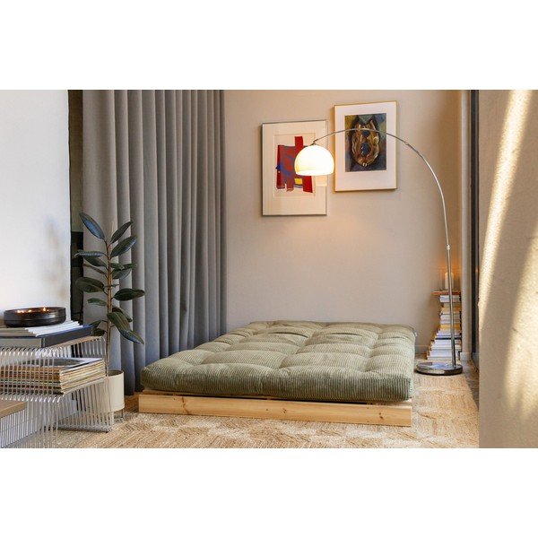 Divano verde allungabile con rivestimento in velluto a coste 140 cm Roots – Karup-image-1