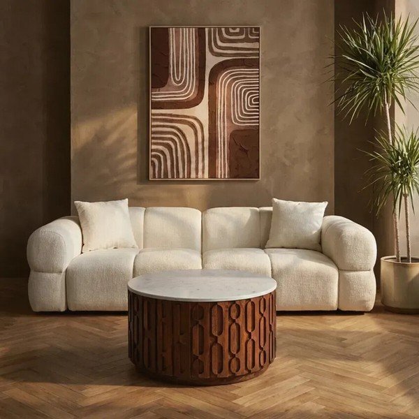 Tavolino da salotto rotondo di colore naturale con piano in marmo ø 70 cm Torcino – Premier Housewares-image-1