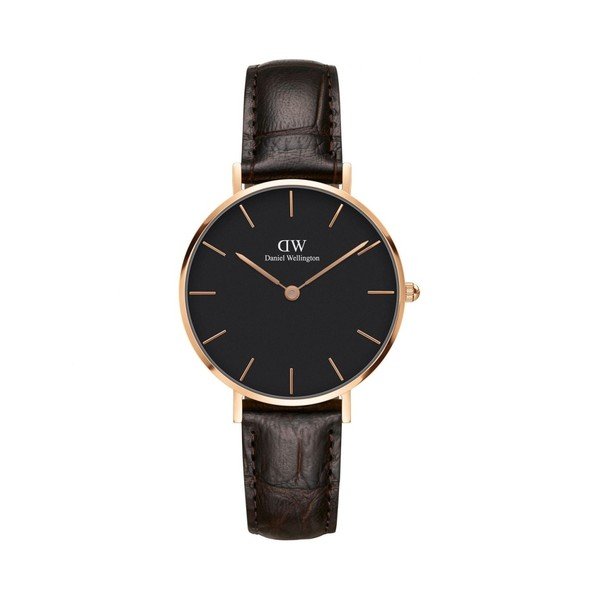 Orologio da donna con cinturino in pelle e dettagli in oro rosa Petite York, ⌀ 32 mm - Daniel Wellington
