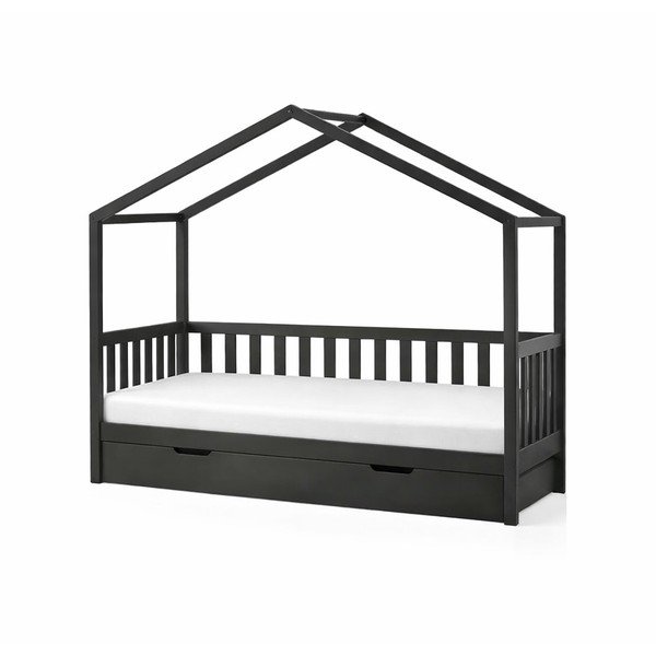 Letto per bambini in legno di pino antracite con letto estraibile e contenitore 90x200 cm DALLAS - Vipack