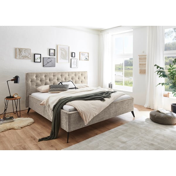 Letto matrimoniale imbottito beige rete non inclusa 180x200 cm Alicante – Meise Möbel-image-1