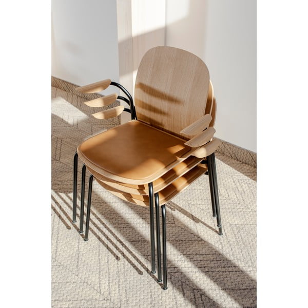 Sedie da pranzo in set marrone cognac/di colore naturale con effetto rovere con braccioli/impilabili 2 pz Book – Gazzda-image-1