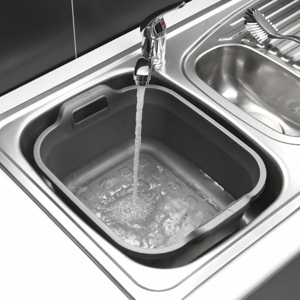 Lavorazione in plastica grigio metallizzato con due manici , 39 x 32 x 14 cm - Addis-image-1