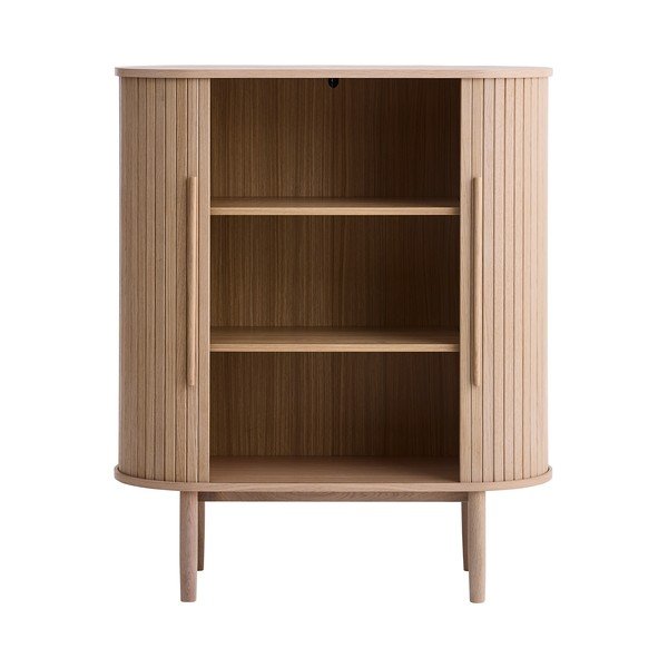 Armadietto colore naturale chiaro con effetto rovere con porte scorrevoli 100x118x40 cm Meta – Unique Furniture-image-3