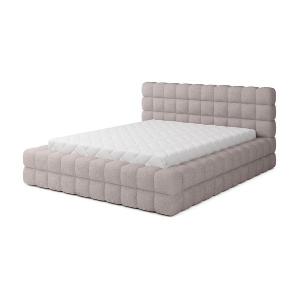 Letto matrimoniale imbottito rosa chiaro con contenitore e rete inclusi 160x200 cm Dizzle – ELTAP