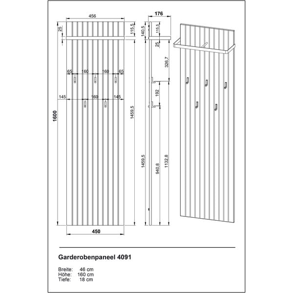 Attaccapanni da parete di colore naturale con effetto rovere 46 cm Libbiano – Germania-image-3