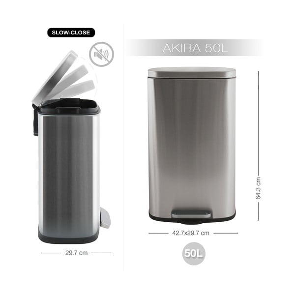 Cestino per la spazzatura color argento opaco in acciaio con pedale 50 l   Akira – Spirella-image-4