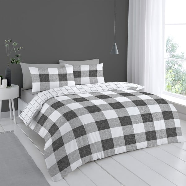 Biancheria da letto bianco-grigia 200x135 cm Bold Check - Cloudsoft-image-1