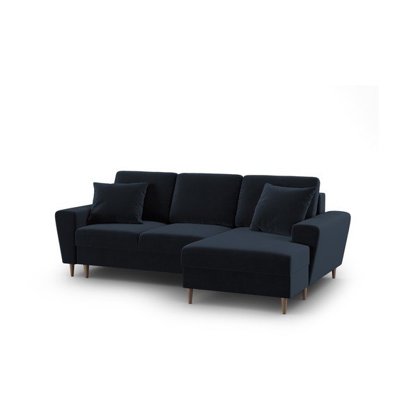 Divano angolare blu scuro allungabile e con contenitore (con penisola a destra/con chaise lounge) con rivestimento in velluto Kyoto – Cosmopolitan Design-image-1