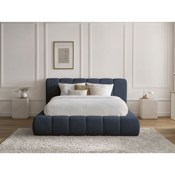 Letto matrimoniale imbottito blu scuro contenitore e rete inclusi 180x200 cm Denali - Bobochic Paris-image-1