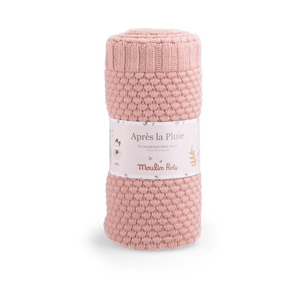 Coperta rosa per neonato in fibre miste 75x86 cm Après la Pluie - Moulin Roty-image-1