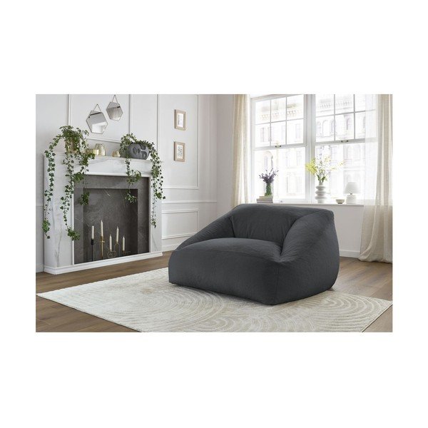 Puof a sacco grigio scuro con rivestimento in pelliccia sintetica Lilibet – Bobochic Paris-image-1
