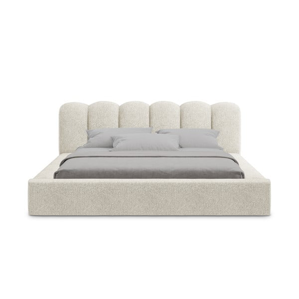 Letto matrimoniale imbottito beige con vano contenitore con griglia 160x200 cm Mano - Makamii-image-3