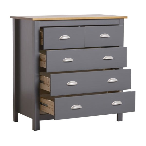 Cassettiera grigio antracite in legno di pino massiccio con 5 cassetti Jade - Marckeric-image-4