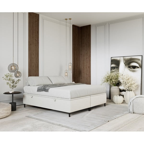 Letto matrimoniale imbottito crema con contenitore 200x200 cm Tate - Maison de Rêve-image-1
