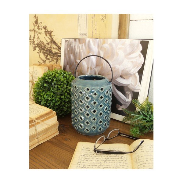 Modrá keramická lucerna Orchidea Milano Antique, výška 18 cm