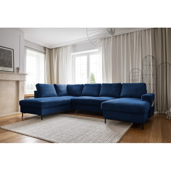 Divano letto angolare in velluto a coste blu scuro (angolo sinistro) Lofty Lilly - Miuform-image-3