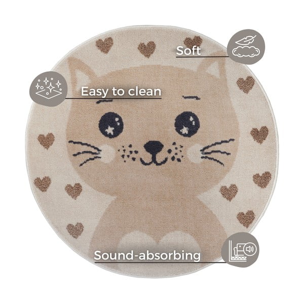 Tappeto beige per bambini ø 100 cm Cat - Hanse Home-image-4