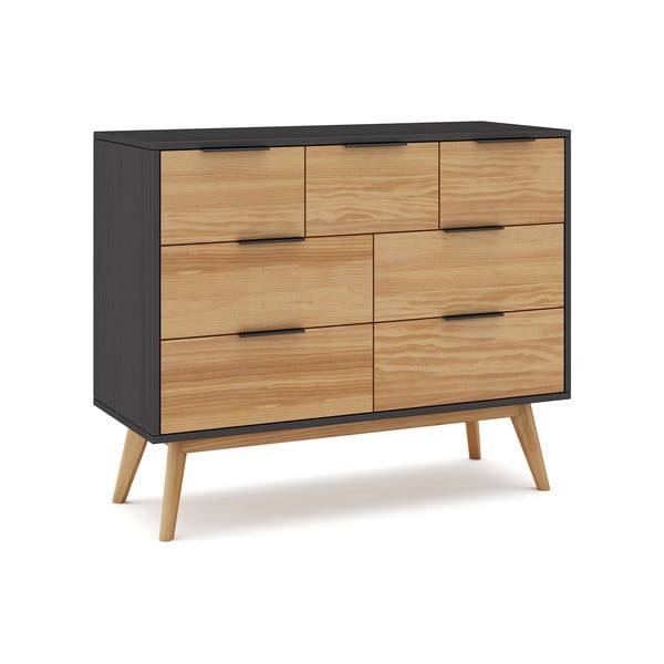 Cassettiera bassa in pino nero/naturale 120x83 cm Lavis - Marckeric-image-4