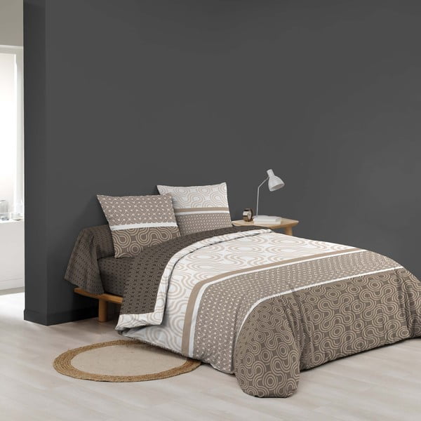 Set copripiumino e federa marrone in cotone per letto matrimoniale ed esteso con lenzuolo incluso/6 pezzi 240x220 cm Pacha – douceur d'intérieur-image-4
