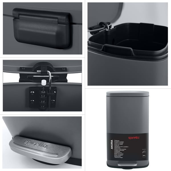 Cestino per la spazzatura grigio scuro in acciaio con pedale 50 l   Akira – Spirella-image-4