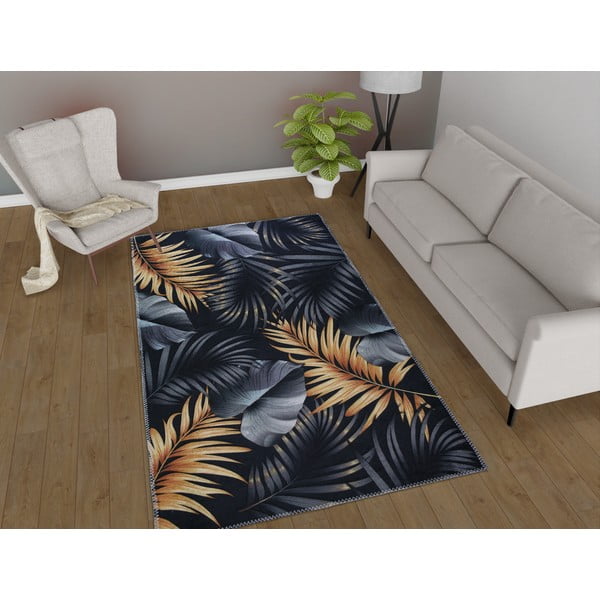 Tappeto in blu scuro/dorato lavabile 160x230 cm Midnight Leaves – Vitaus-image-1