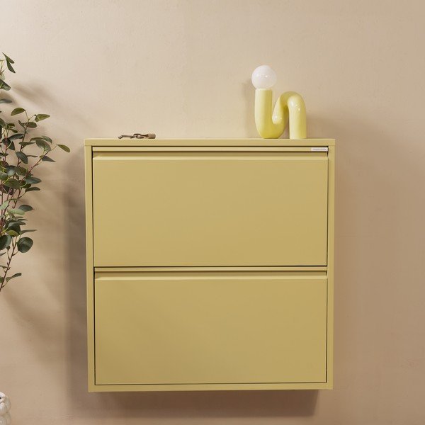 Scarpiera giallo chiaro in acciaio con ante ribaltabili/da parete 75x77,5x22,5 cm Billy – Spinder Design-image-1