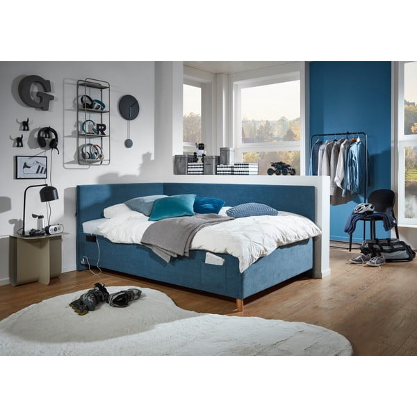 Letto da bambini con sponde blu imbottito con contenitore con rete inclusa 120x200 cm Cool – Meise Möbel-image-1