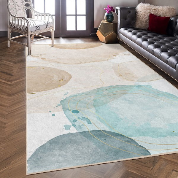 Tappeto color crema/turchese lavabile 80x150 cm Puddle – Mila Home-image-2