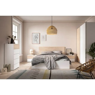 Letto matrimoniale in rovere bianco/naturale con contenitore 140x190 cm Sahara - Marckeric