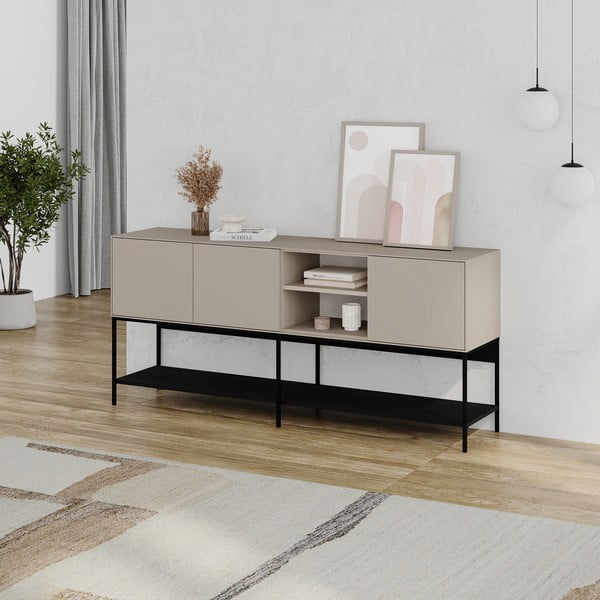 Cassettiera nera e crema 180x80x40 cm Amira - Marckeric-image-2