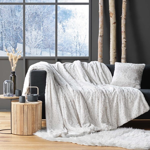 Coperta greige in pelliccia finta 180x220 cm Alaska – douceur d'intérieur-image-1