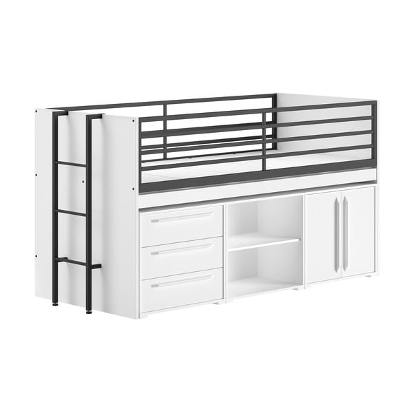 Letto da bambini rialzato bianco con contenitore con rete inclusa 90x200 cm Sam – Vipack