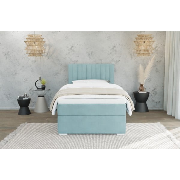 Letto singolo imbottito con contenitore azzurro con materasso e topper inclusi 90x200 cm Bunny – Ropez-image-2