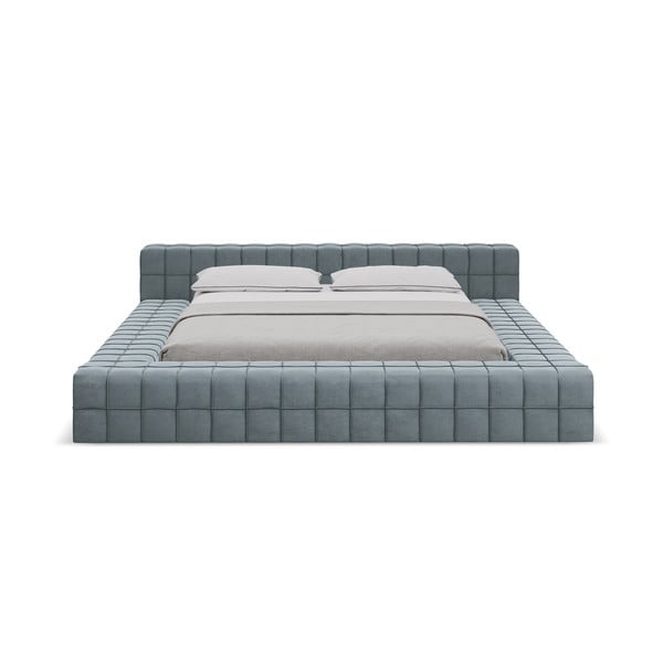 Letto matrimoniale imbottito azzurro con griglia 160x200 cm Akela - Makamii-image-3