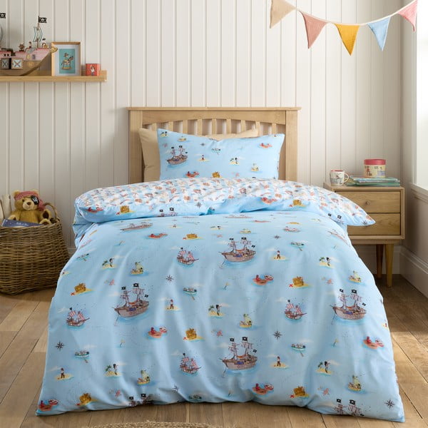Set copripiumino e federa da bambini blu in cotone per letto matrimoniale 200x200 cm Pirates – Belle & Boo-image-2