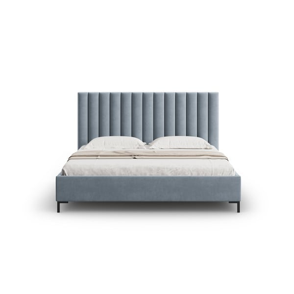 Letto matrimoniale imbottito blu chiaro con contenitore con griglia 160x200 cm Casey - Mazzini Beds-image-4