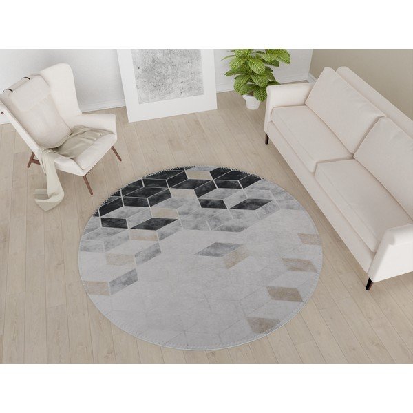 Tappeto rotondo lavabile bianco-grigio ø 120 cm - Vitaus-image-1